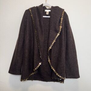 Kenar Sweater Open Front Cardigan Wool Metal Embellishments Causal Sz Small
